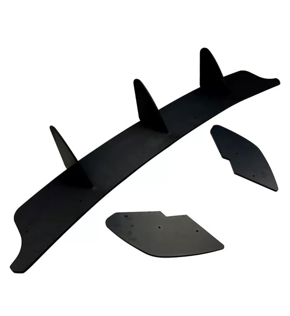 Gloss black rear blade fin diffuser and side splitters body kit installed on a 2008-2013 Volkswagen Golf GTI MK6