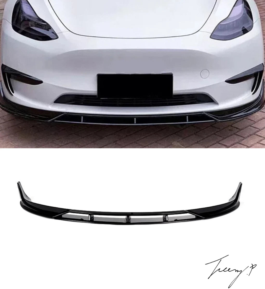 Tesla Model 3 (2017–2022) Aero Style 4-Piece Gloss Black Front Bumper Splitter
