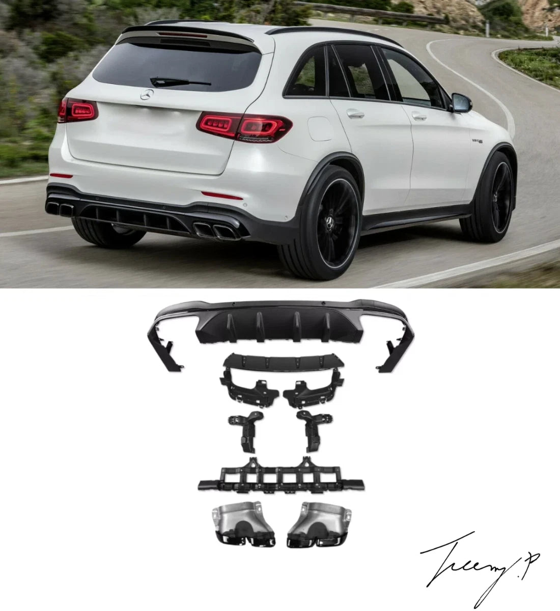 Mercedes Benz GLC X253 (2019+) Matte Black Rear Diffuser & Black Tips GLC63 Style