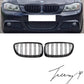 Gloss black OEM-fit double-slat front kidney grilles installed on a 2008-2012 BMW 3 Series LCI (E90 / E91)
