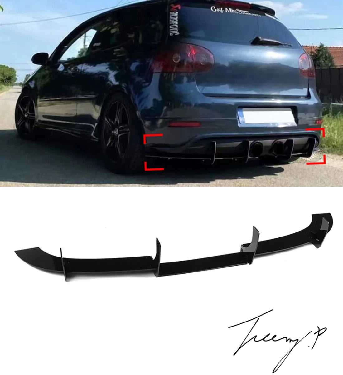 Volkswagen Golf 5 MK5 R32 (2005-2008) Rear Bumper Diffuser Shark Fin Gloss Black