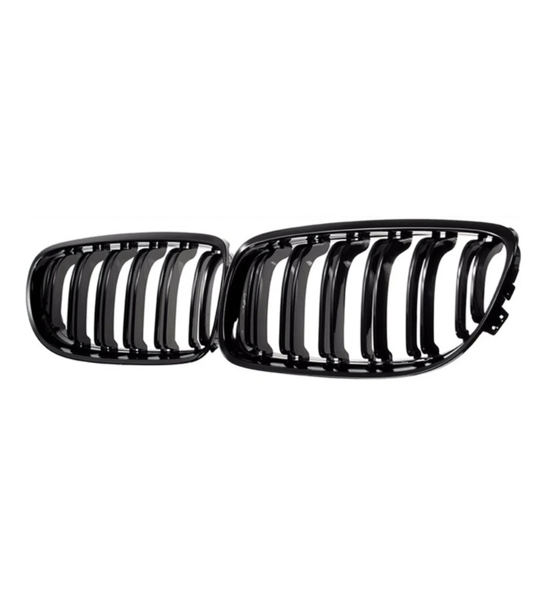 Gloss black OEM-fit double-slat front kidney grilles installed on a 2008-2012 BMW 3 Series LCI (E90 / E91)