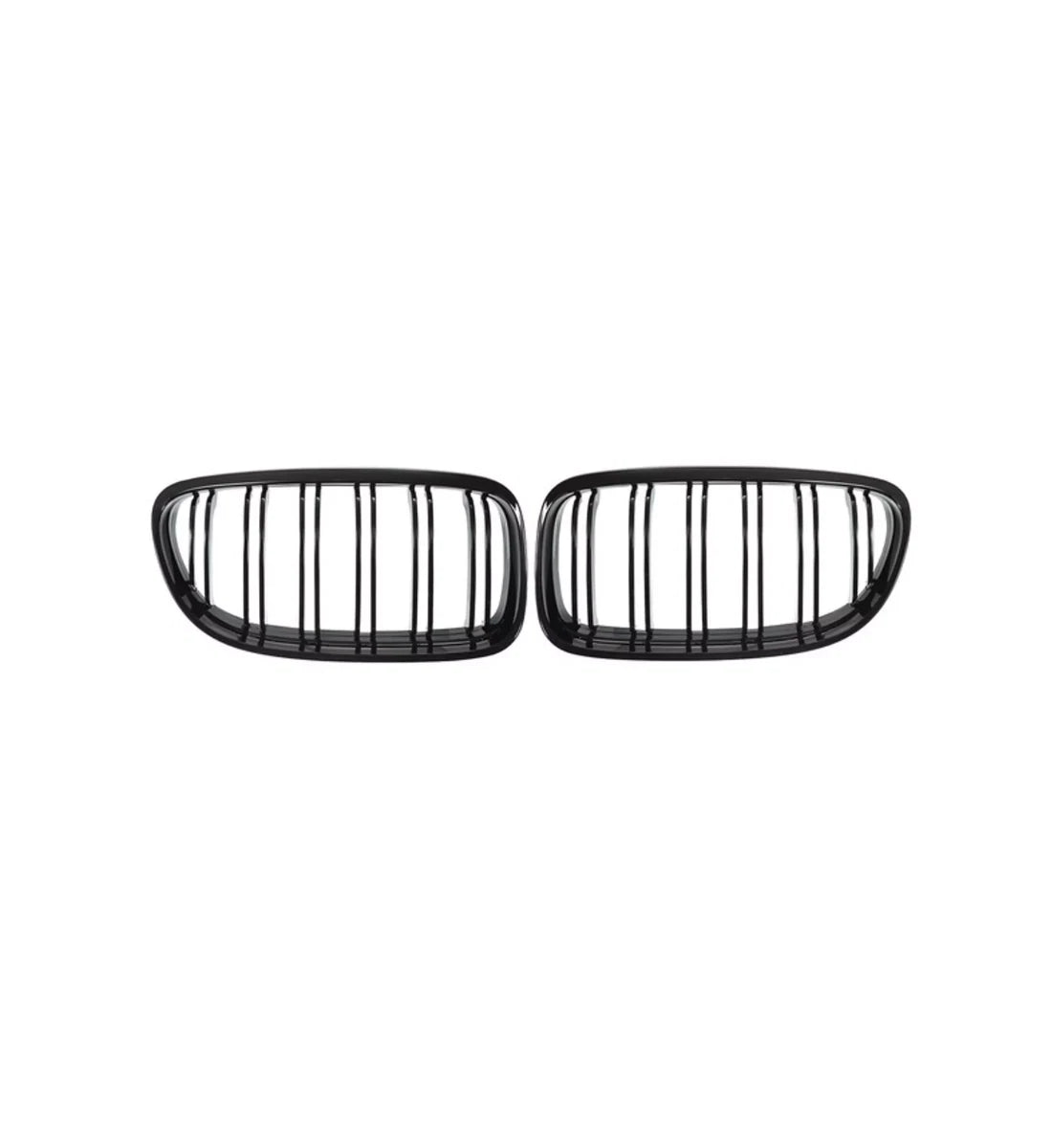 Gloss black OEM-fit double-slat front kidney grilles installed on a 2008-2012 BMW 3 Series LCI (E90 / E91)