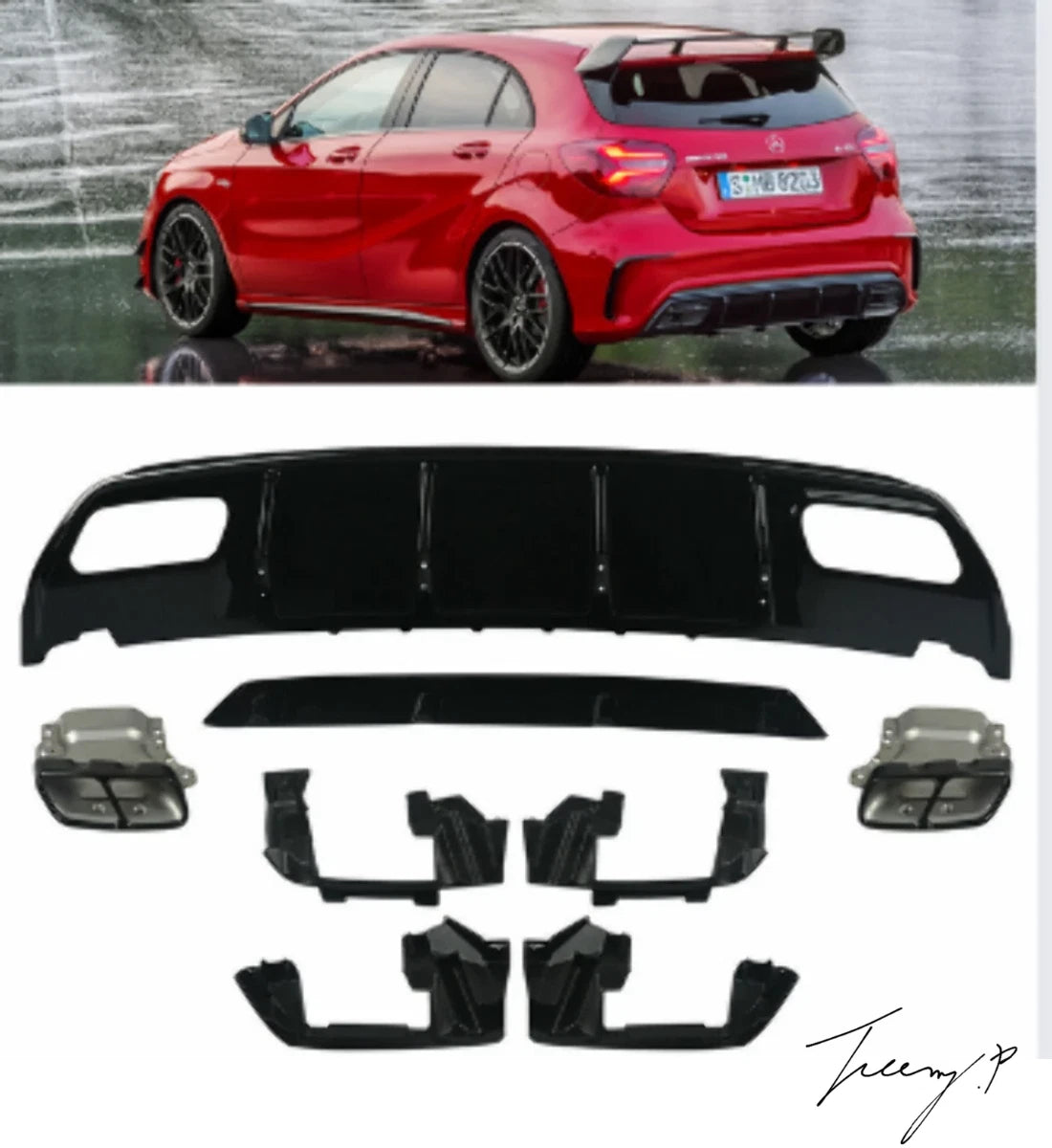 Mercedes A Class W176 (2012-2018) AMG A45 Look Rear Bumper Diffuser Black Spoiler