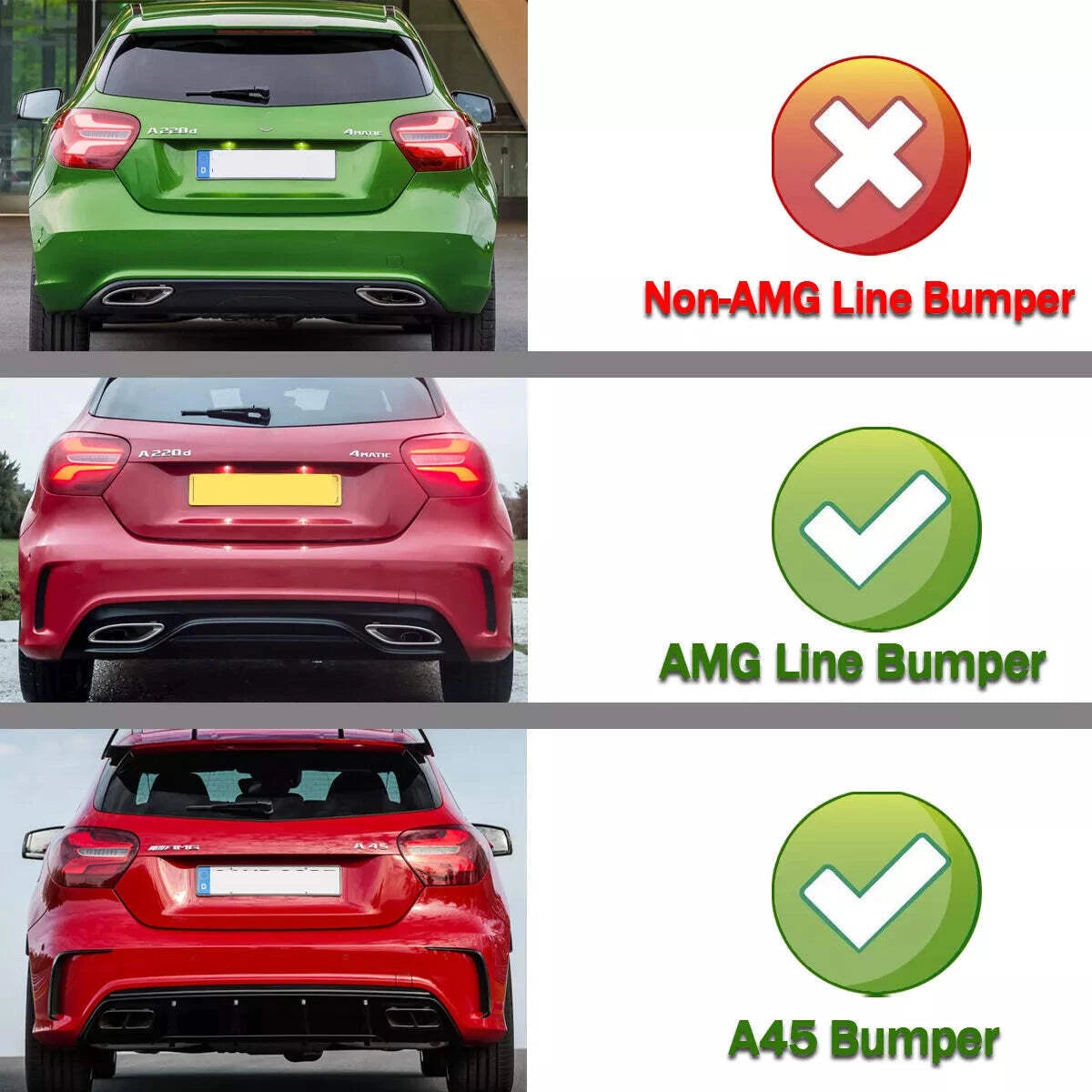 MERCEDES A-CLASS W176 2012 - 2018 AMG A45 LOOK BLACK REAR BUMPER DIFFUSER SPOILER