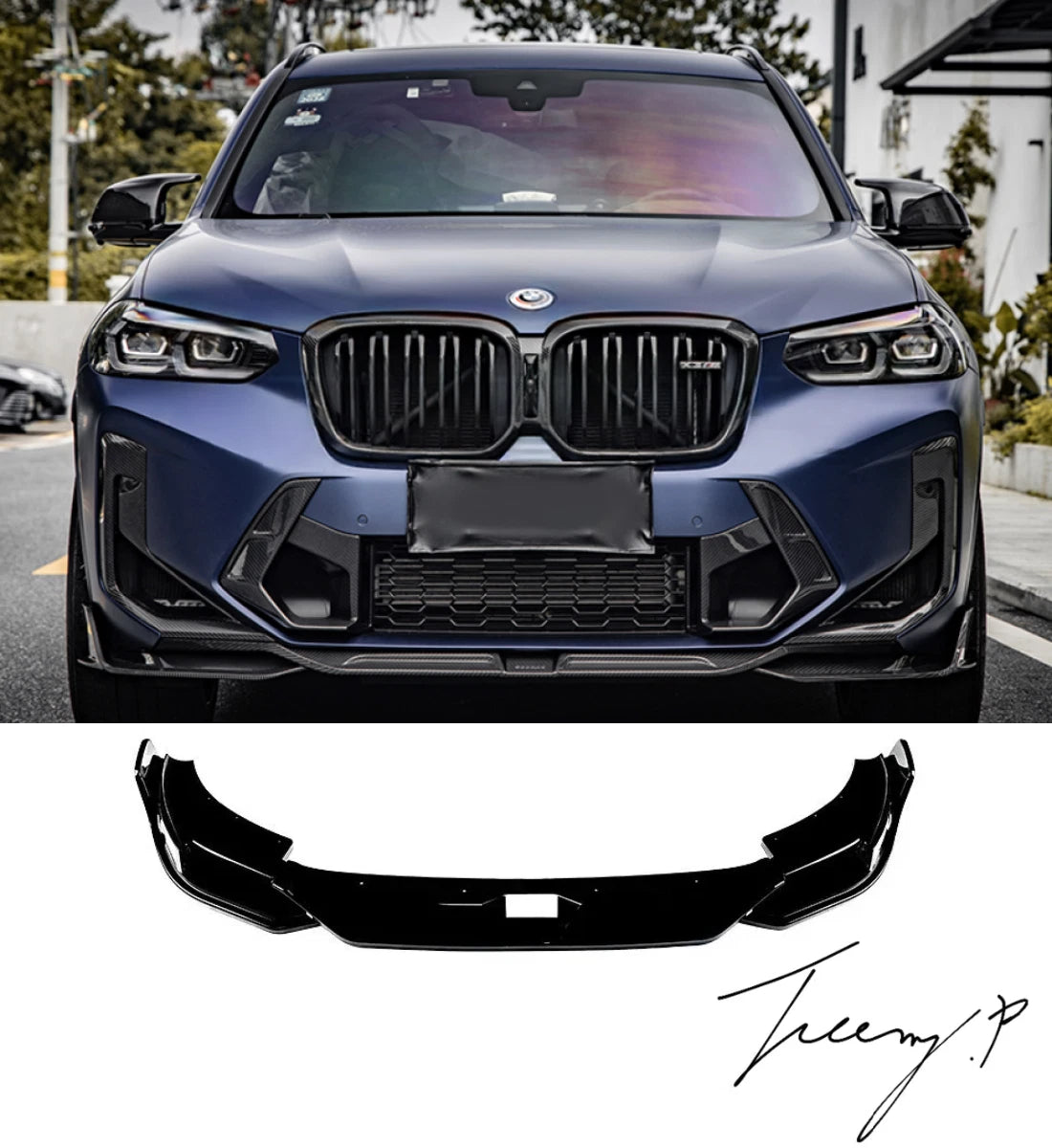 BMW X3M F97 (2022+) LCI Gloss Black Front Splitter Lip Spoiler Wing Body Kit 
