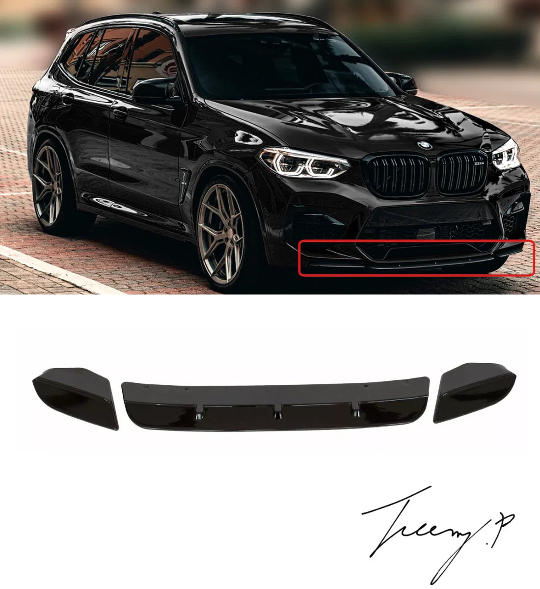 BMW X3M F97 X4M F98 (2017-2021) MP Style Front Bumper Splitter Lip Gloss Black