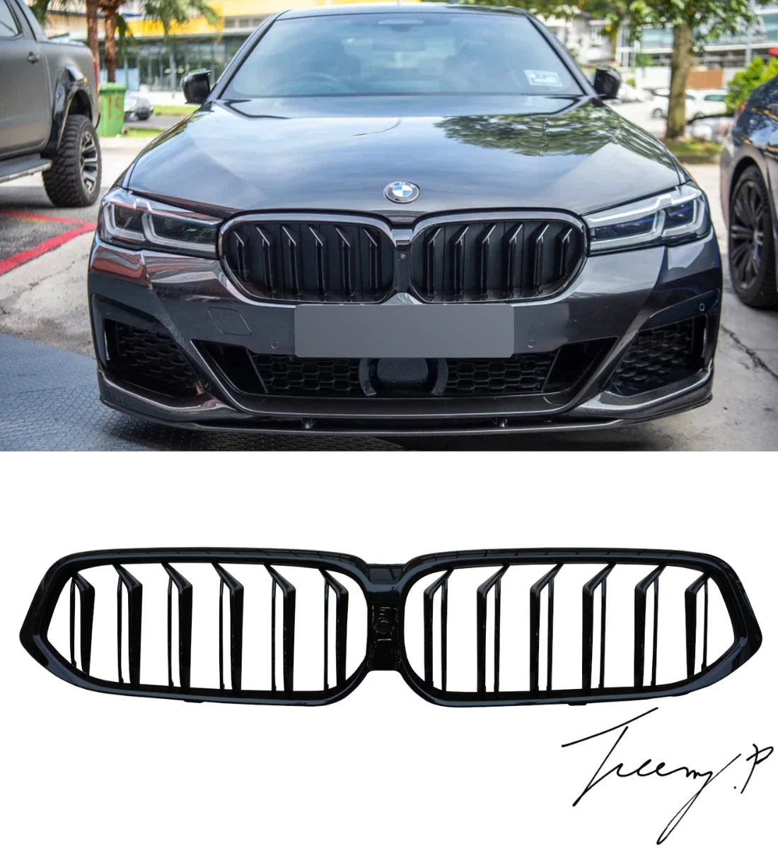 BMW 6 Series G32 GT LCI (2020+) Front Kidney Grilles Double Slat Gloss Black OEM