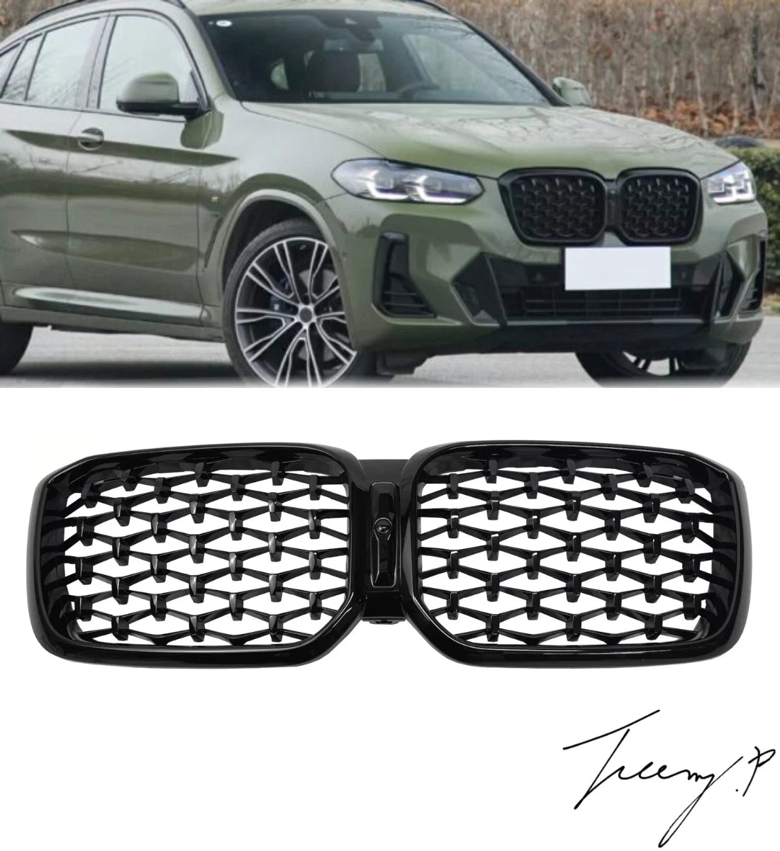 BMW X3 G01 X4 G02 LCI (2022+) Front Kidney Grille Diamond Style Gloss Black Grill