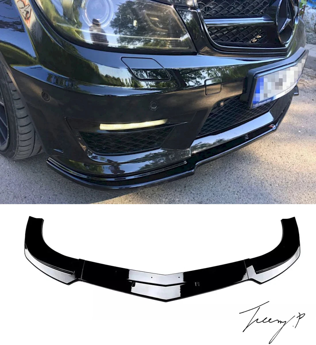 MERCEDES-BENZ C63 AMG W204 2011 – 2014 FACELIFT GLOSS BLACK FRONT SPLITTER SPOILER LIP