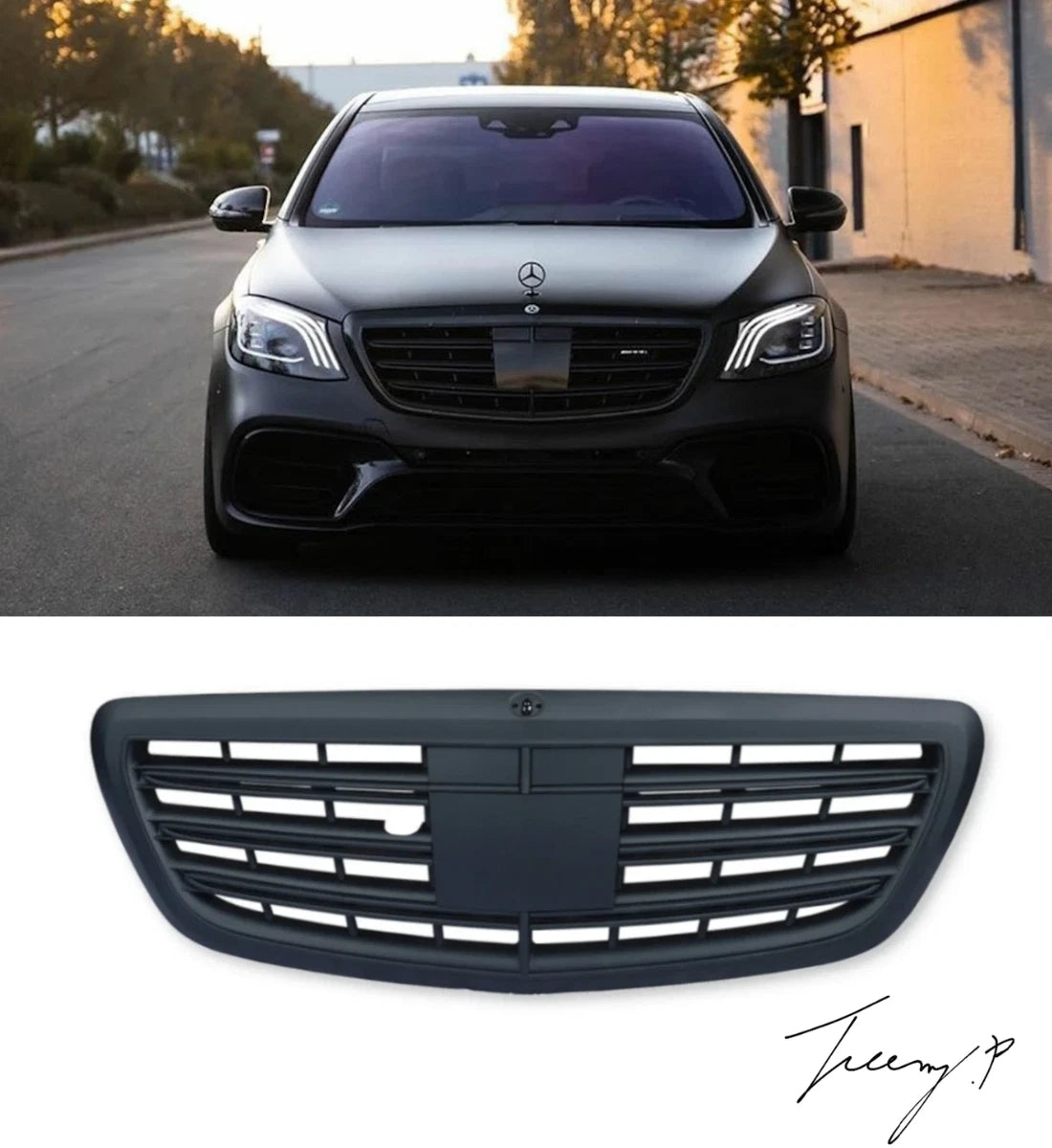 MERCEDES S-CLASS W222 SALOON 2014 - 2020 MATTE BLACK FRONT GRILLE WITH NIGHT VISION SLOT