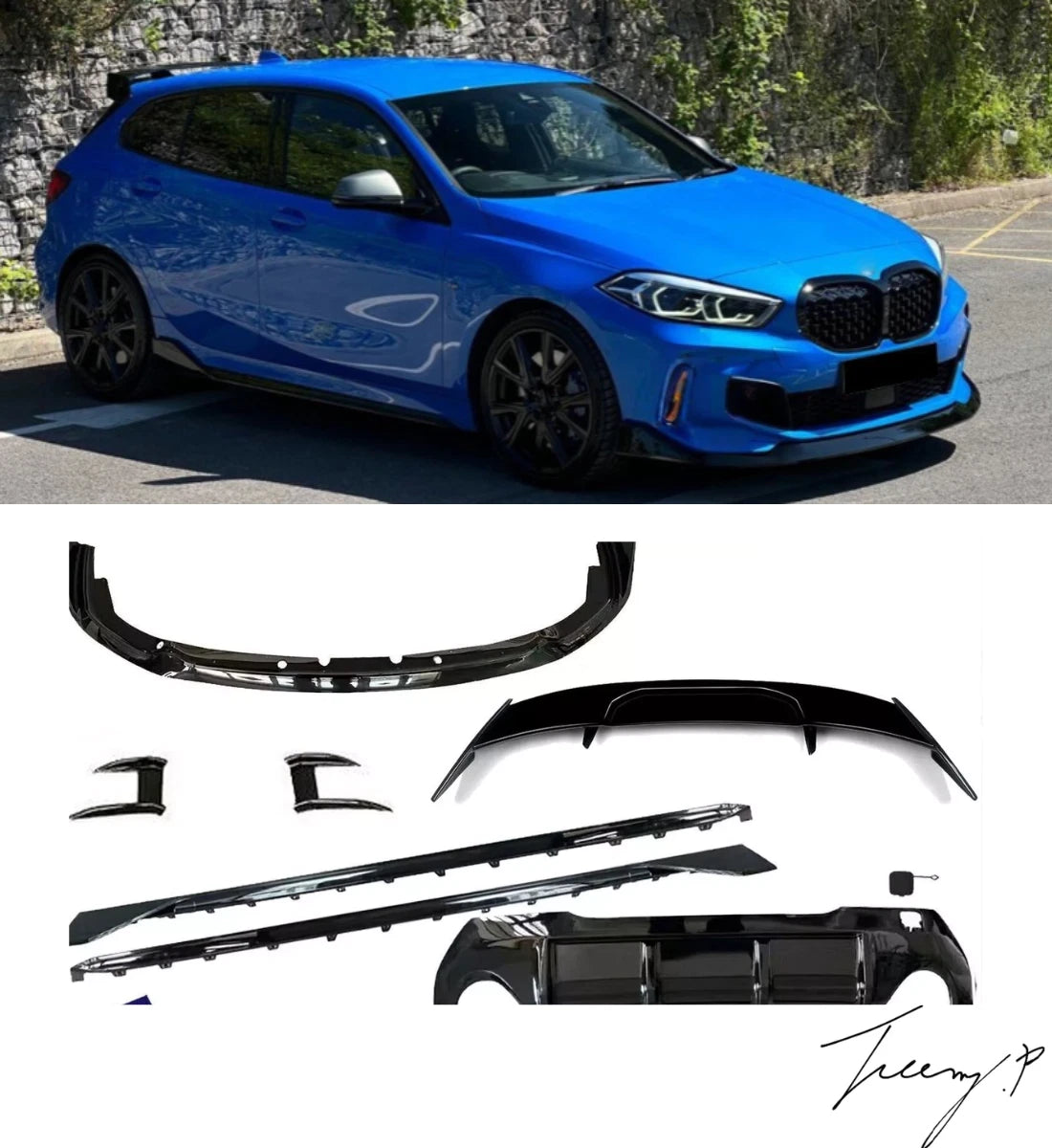 M Performance style front splitter, rear diffuser, and aero body kit installed on a 2019-2025 BMW 1 Series F40 120i