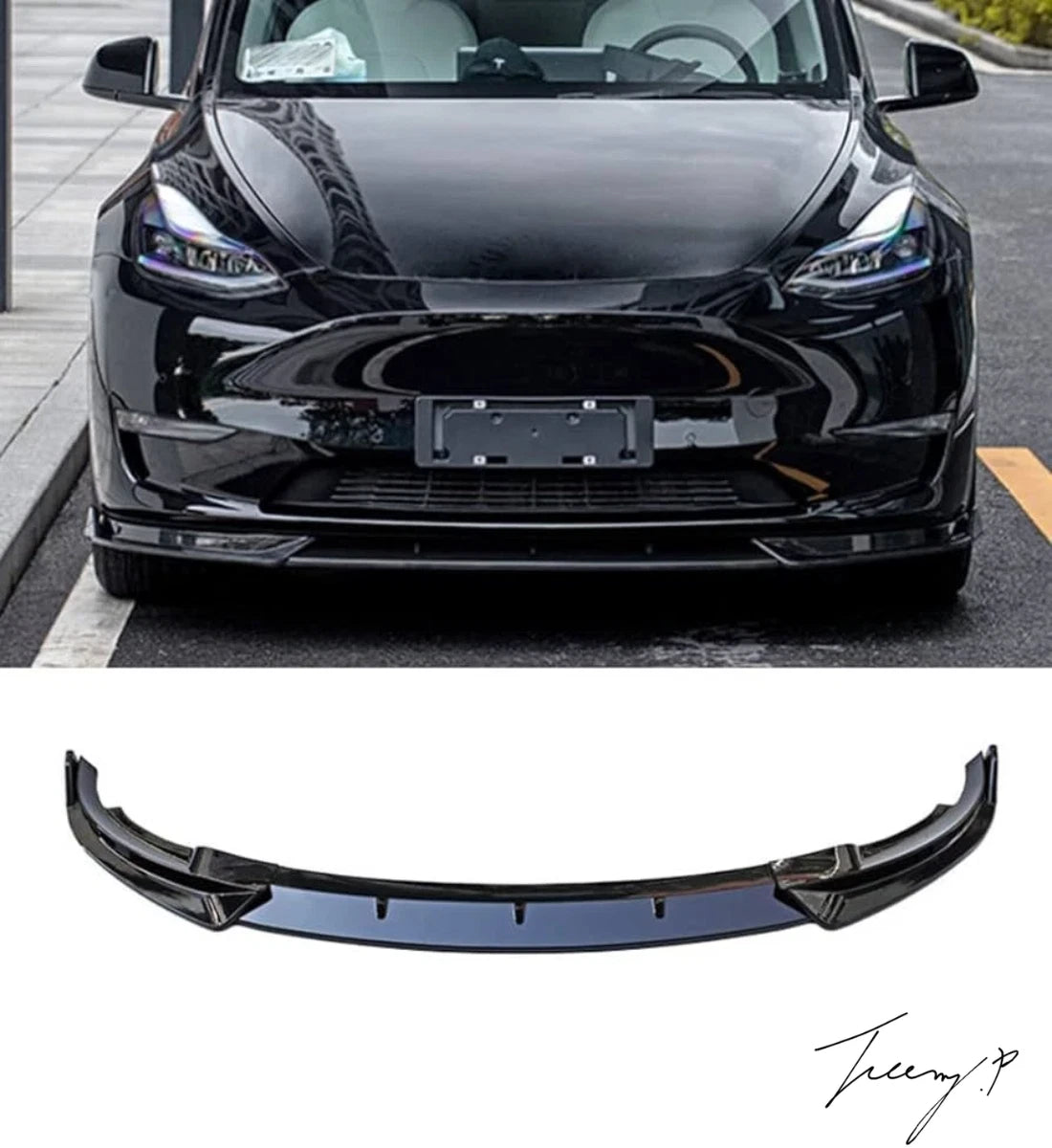 Tesla Model Y (2020-2023) Gloss Black Front Splitter Lip Spoiler Diffuser